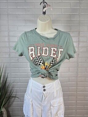 Goodie Two Sleeves Green Motorcycle Graphic T-Shirt